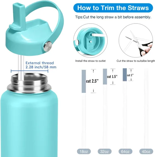 Vista 2 de Tapa de popote para botella de agua de boca ancha Hydroflask, tapa de popote flexible compatible con Hydro Flask de 12, 16, 18, 20, 32, 40, 64 Azul 2