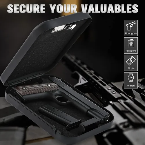 Vista 2 de Funda segura para armas para mesita de noche, mesita de noche, automóvil, debajo de la cama, apta para pistola apilable, pequeña caja fuerte oculta