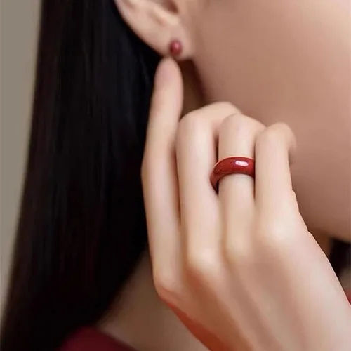 Vista 6 de Uarein FengShui - Anillos de cinabrio para mujeres y hombres, anillos de la suerte de Feng Shui, anillos de cinabrio rojo, anillos de Feng Shui