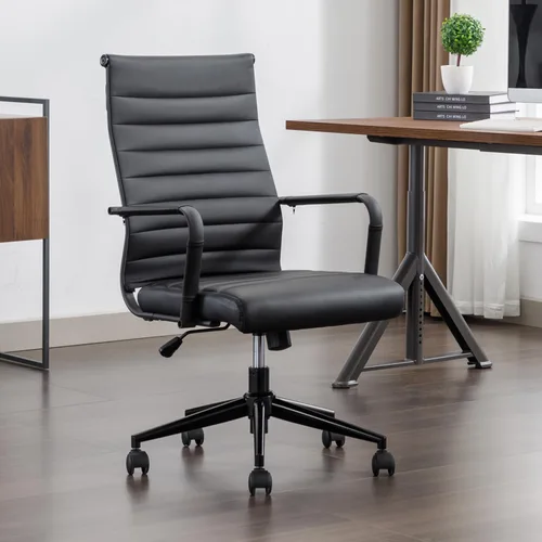 Vista 9 de Silla de escritorio de oficina de cuero, sillas de sala de conferencias con ruedas, silla ejecutiva moderna de respaldo alto, ergonómica, giratoria