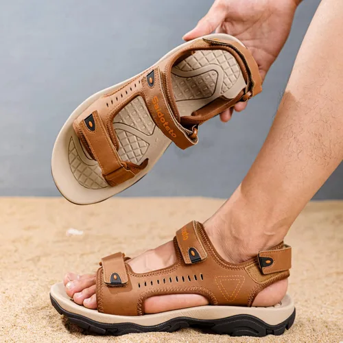 Vista 4 de Saidoteto Sandalias de senderismo para hombre con correas ajustables, puntera abierta, atléticas, deportivas, sandalias universales para playa y agua