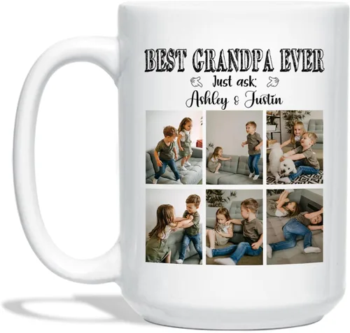 Vista 15 de Taza de café de cerámica con texto en inglés «Best Grandpa Add Photo », regalos para abuelo, abuelo, papá, amapola, Día del Padre, taza de café