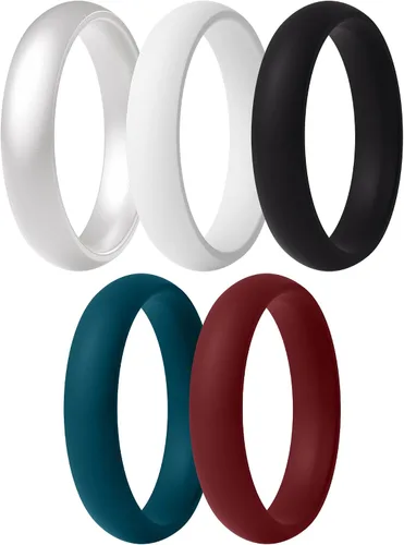 Vista 11 de ThunderFit Anillos de aniversario de silicona para mujer, 5.5 mm de ancho, 2 mm de grosor, bandas de goma de boda, paquete múltiple variado 1-12