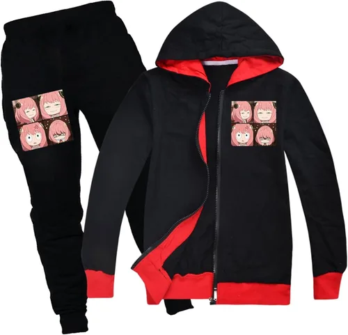 Vista 2 de NALUGI Teens Lightweight Zipper Jackets and Sweatpants 2 Piece Outfits Spy Family Lovely Anime Clothes Sets Loose Fit Hoodies