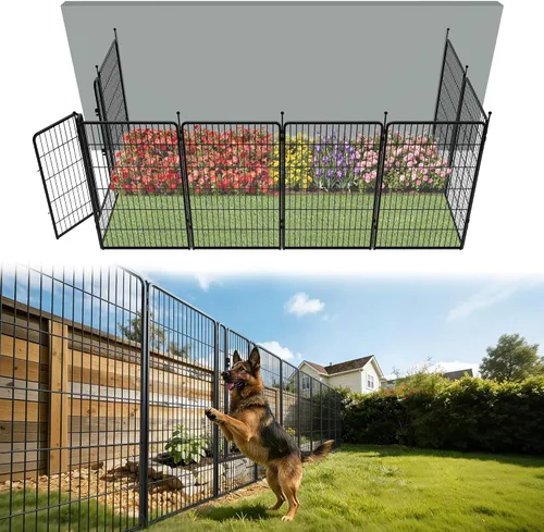 Vista 19 de FXW Valla de jardín al aire libre para el patio, 17 pulgadas de alto x 29.3 pies de largo, barrera de metal resistente para animales, para perros