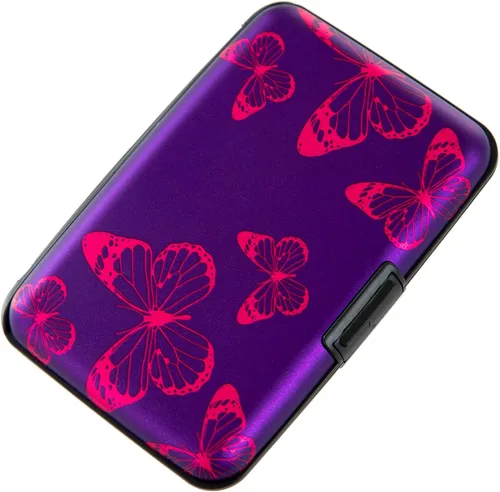 Vista 30 de Soporte para tarjetas de crédito, cartera de metal para tarjetas de bloqueo RFID, mini funda rígida de aluminio delgada para tarjetas de negocios A