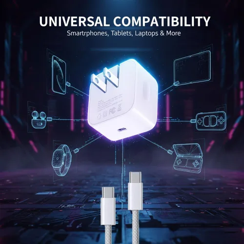 Vista 5 de Paquete de 2 cargadores USB C de 40 W de carga rápida, adaptador de corriente dinámico con 60 W máx Bloque de cargador de pared plegable