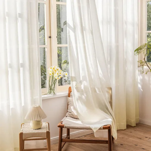 Vista 3 de Cortinas semitraslúcidas beige para sala de estar de 54 pulgadas de largo, paneles de ventana plisados con textura de lino para dormitorio, cortinas