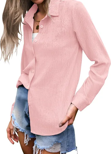 Vista 4 de AUSELILY - Camisas con botones para mujer, manga larga, cuello con botones, blusas casuales para el trabajo y negocios, túnicas