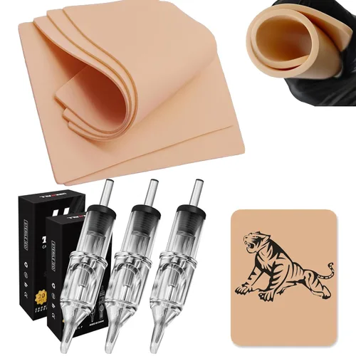 Vista 9 de Urknall - 10 piezas de piel falsa de 0.118 in – Urknall piel falsa en blanco para práctica de tatuajes de doble cara pieles falsas tatuajes