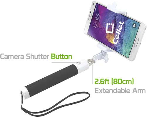 Vista 7 de Cellet Selfie Stick, extensible autorretrato selfie monopie de mano con cable auxiliar para teléfonos inteligentes - negro