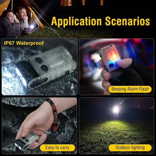 Vista 5 de BORUIT V20 - Linternas pequeñas potentes, con clip, magnético, giro de 180° USB C recargable, zumbador de 110 dB, impermeable IP67, luz roja/RGB