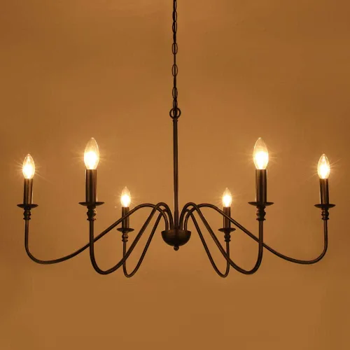 Vista 7 de Candelabro de hierro con 6 luces, color negro, estilo granja, clásico, para cocina, isla, comedor, sala de estar, vestíbulo, granero