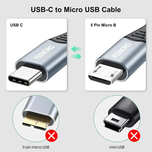 Vista 5 de FEMORO Cable USB C a Micro USB de 3 pies, microUSB a USB tipo C de 480 Mbps de transferencia de datos y cable OTG de carga de 12 W para teléfonos
