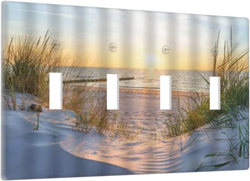 Vista 95 de Placa de pared de 1 cuadrilla, diseño de playa, océano, amanecer, mar, atardecer, cubierta de interruptor de luz en blanco, decorativo, sin
