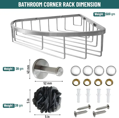 Vista 4 de Estante de ducha de acero inoxidable para montaje en pared, gancho individual y toallita de baño, impermeable, duradero, estante de ducha de esquina