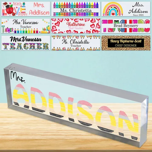 Vista 22 de Placa de nombre de escritorio personalizada para profesores, placa de identificación de bloque de acrílico personalizada para oficina, placa