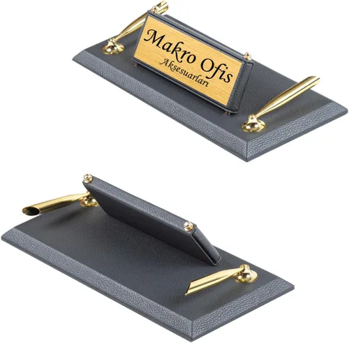 Vista 3 de Juego de organizador de escritorio de cuero regenerado, tapete de escritorio ejecutivo de 12 piezas, placa de nombre, bolígrafos, posavasos