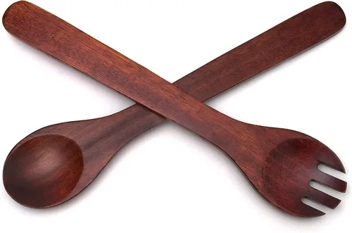 Vista 6 de Lipper International Servidores de ensalada redondos de acacia, 13" de largo, un par