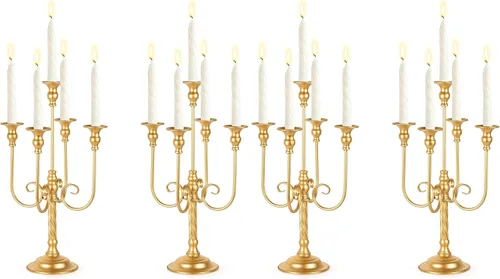 Vista 8 de Centros de mesa de candelabros para mesas, 2 portavelas alto de metal para velas cónicas, 5 brazos para decoración de centros de mesa de boda Negro
