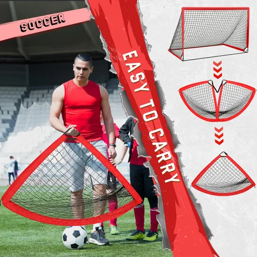Vista 5 de KTRIO Portería de fútbol de 6 x 4 pies para patio trasero, red de fútbol portátil, grandes porterías de fútbol plegables con bolsa de transporte