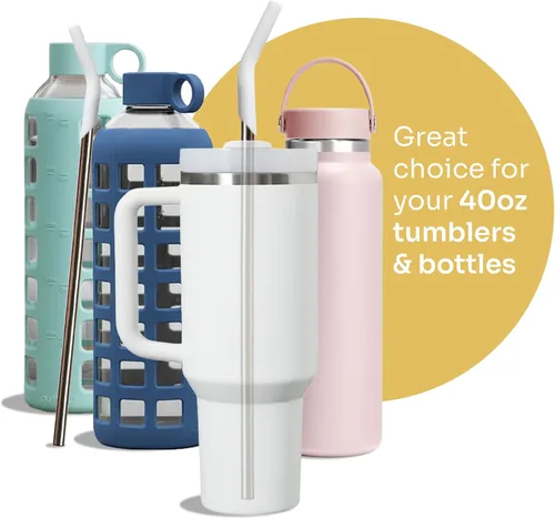 Vista 7 de purifyou Pajitas de acero inoxidable extra largas de 14.5 pulgadas con puntas de silicona, popotes de metal reutilizables para vasos, licuados