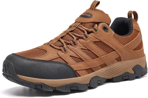 Vista 12 de SHULOOK Botas de senderismo impermeables para hombre, ligeras, antideslizantes, al aire libre, botas de tobillo transpirables, senderismo
