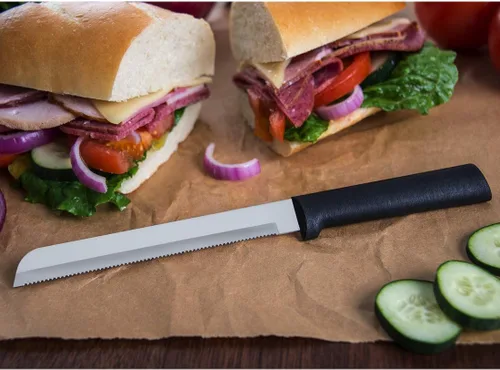 Vista 5 de Rada Cuchillo de pan para cubiertos con hoja dentada con resina de acero inoxidable, fabricado en los Estados Unidos, paquete de 1, mango negro