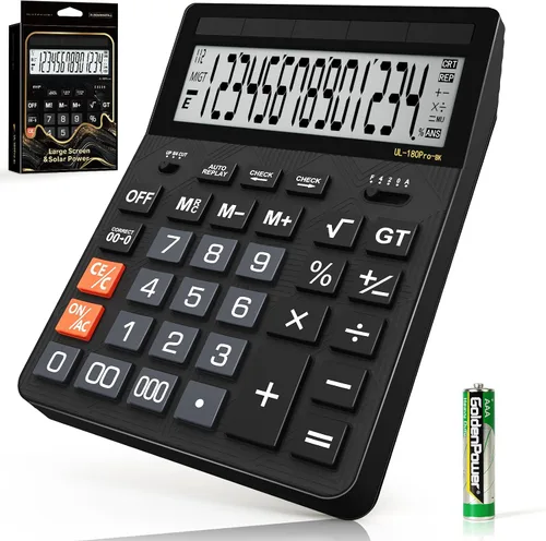 Vista 9 de Calculadoras de escritorio, calculadora de gran tamaño de 14 dígitos con actualización 2026, pantalla LCD de 5 pulgadas y energía solar, calculadora