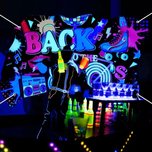 Vista 7 de Breling Cartel de fondo de Back to the 80's Retro Neon 80s que brilla en la oscuridad, decoraciones de fiesta colgantes de hip hop, decoración