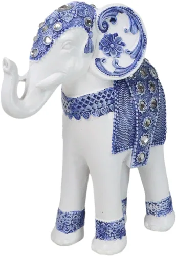 Vista 2 de Ebros Feng Shui Ming Style - Figura decorativa azul y blanca con cristales, tronco, estatua de elefante de 8.75 pulgadas de alto, Vastu 3D, símbolo
