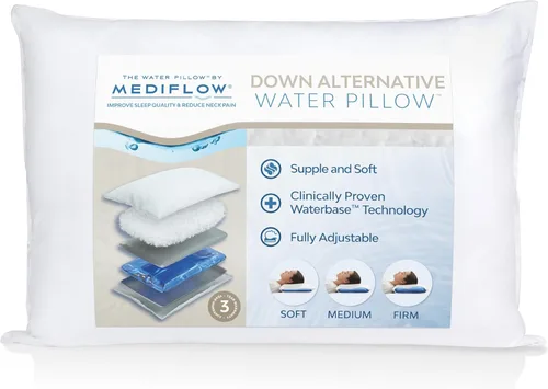Vista 9 de Mediflow Almohada de agua alternativa de plumón, ajustable para aliviar el dolor de cuello, para dormir de lado, espalda y estómago, el inventor