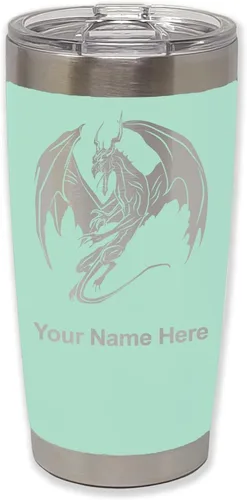 Vista 26 de LaserGram Vaso aislado al vacío de 20 onzas, dragón, grabado personalizado incluido (negro)