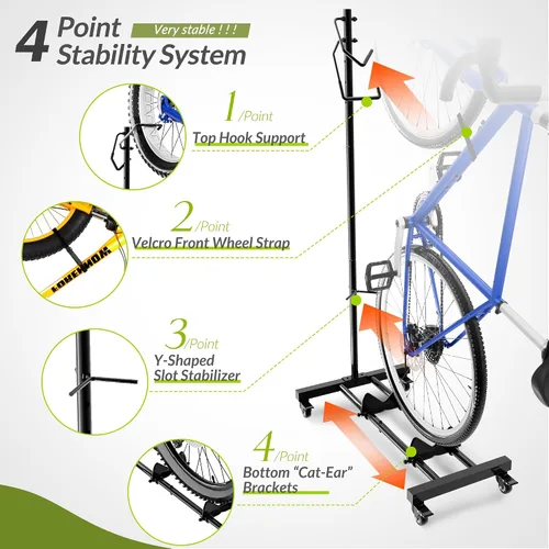 Vista 4 de Sttoraboks Soporte vertical de estacionamiento para bicicletas, altura ajustable para ruedas de 29 pulgadas, ahorro de espacio e independiente