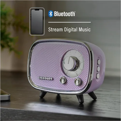 Vista 4 de Crosley CR3039A-LN Rondo Retro Altavoz Portátil Recargable Bluetooth, Lavanda
