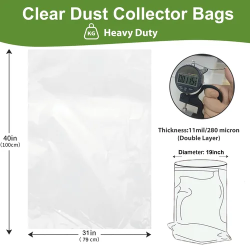 Vista 2 de Bolsas de repuesto para colector de polvo de 19.5 pulgadas de diámetro (31 pulgadas de ancho x 40 pulgadas de largo), bolsas de plástico resistentes