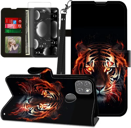 Vista 306 de Funda para Motorola Edge 2022 con protector de pantalla, soporte y tarjetero y correa para la muñeca, funda magnética para Moto Edge 2022 5G UW Lobo