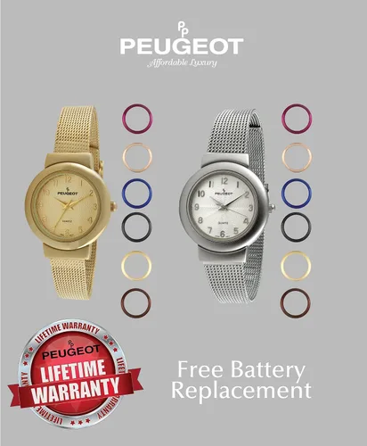 Vista 5 de Peugeot - Reloj de pulsera de malla para mujer con 7 biseles intercambiables