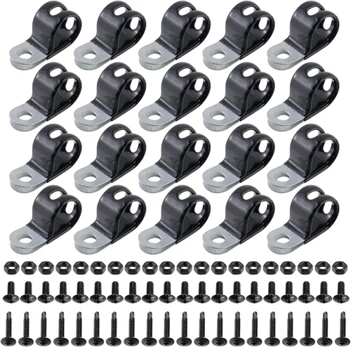 Vista 15 de Antrader Clips de cable tipo R, abrazaderas de cable de 0.12 pulgadas con tornillos, acero inoxidable 304, 100