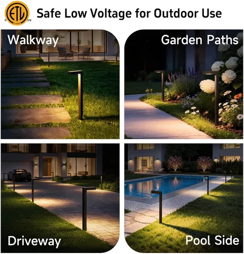 Vista 6 de Gardenreet Luces de camino de paisaje de latón, luces de camino de bajo voltaje de 12 V con cable, luces de jardín al aire libre LED impermeables