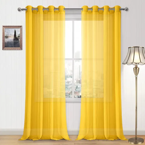 Vista 137 de DWCN Cortinas traslúcidas color verde frijol para sala de estar y dormitorio - Cortinas voile con aspecto de lino sintético con ojales en la parte