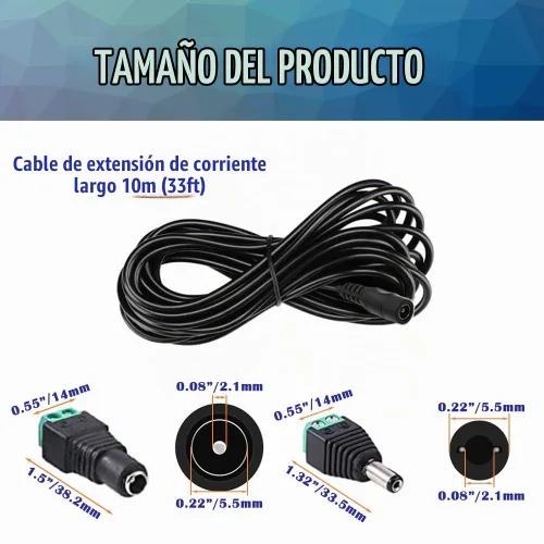 Vista 2 de 4 cables de extensión de alimentación de 12 V CC de 33 pies (32.8 ft) con conectores adaptadores de conector de alimentación (2 machos + 2 hembra)