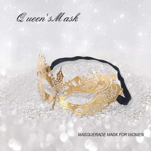 Vista 3 de Máscara de mascarada para mujer, fiesta de metal veneciano para carnaval, Halloween, disfraz de cosplay