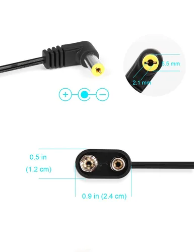 Vista 2 de Mr.Power Conector de batería de 9 V con clip, cable de alimentación con conector a presión de 2,1 mm x 5,5 mm para pedal de efectos de guitarra