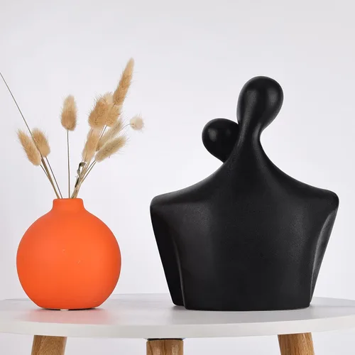 Vista 7 de XMGZQ Estatua de pareja de oro negro, figura abstracta de cerámica para amante, artículos de decoración del hogar, regalo romántico para ella