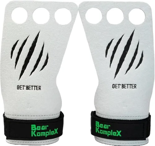 Vista 7 de Bear KompleX 3 Hole Pinnacle Hand Grips for Workouts, Pull-ups, Weightlifting, WOD Gymnastics, Crosstraining Palm Grips with Wrist Wraps, Hand