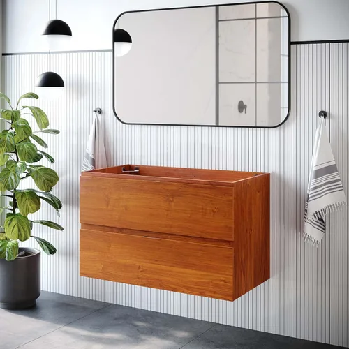 Vista 13 de Modway Mueble de tocador de baño de montaje en pared, lavabo no incluido, 18 pulgadas, nogal cereza