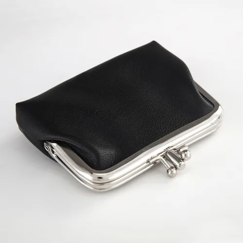 Vista 5 de Monedero de doble capa para mujeres y niñas, de piel sintética, con cierre de beso, mini cartera para llaves, tarjetero, Negro