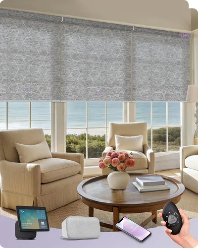 Vista 8 de Graywind Persianas enrollables inteligentes acopladas compatibles con Alexa Google, tamaño personalizado extra grande, persianas motorizadas