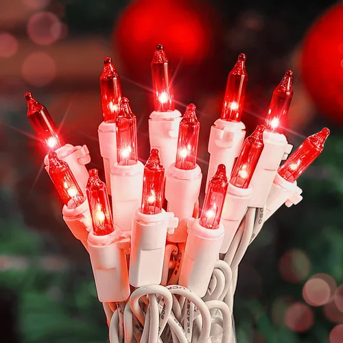 Vista 10 de Hopolon 2PACK Juego de 50 luces de Navidad transparentes con cable blanco, juego de 50 luces de cuerda incandescentes mini para vacaciones, árbol